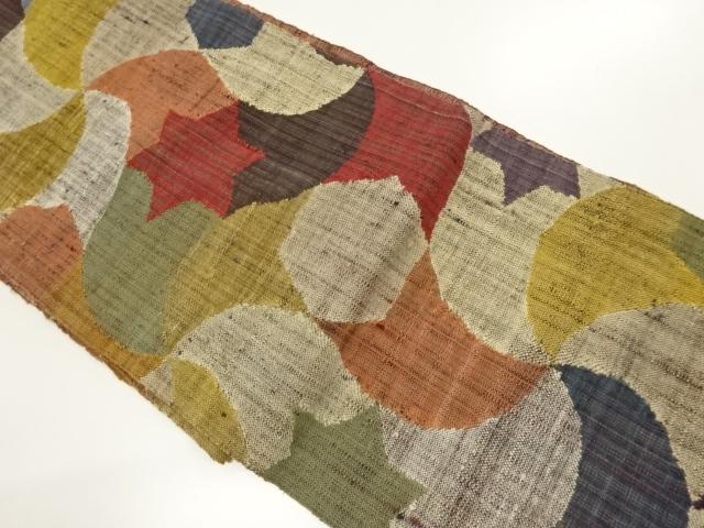 リサイクル　手織り真綿紬抽象模様織出し名古屋帯